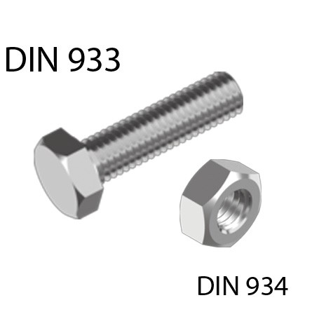 Hatlap fejű csavar DIN 933 – M 4 x 16 10 db + anya