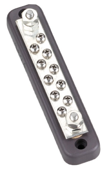 Áramelosztó sín, 10 csatlakozós, 150 A – 152x32x Mag. 35mm 10 csatlakozó