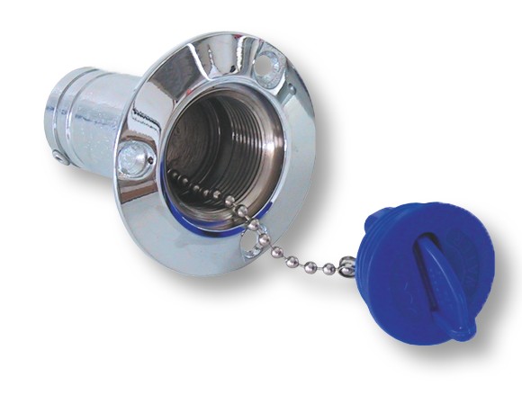 Krómozott fedélzeti vízbetöltő csonk, 38 mm – víz / 38 mm tömlő / 60 mm