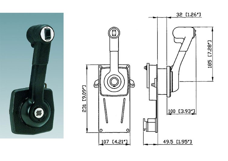 Ultraflex B184 oldalsó irányváltó kar és gázkar power trim kapcsolóval